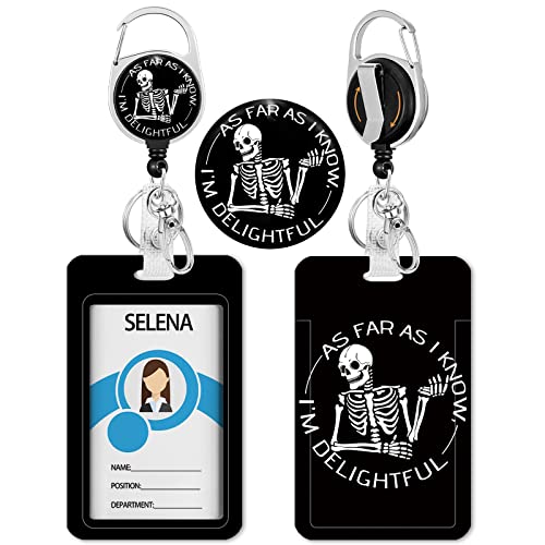 lebrocoli Funny Id Badge Holder, Badge Reel Retractable Keychain, Skeleton Card Holder with Carabiner Clip Heavy Duty, Id Name Tag Badge Case Protector Cover for Office Work Nurse Teacher Women Student Gifts - Image 1