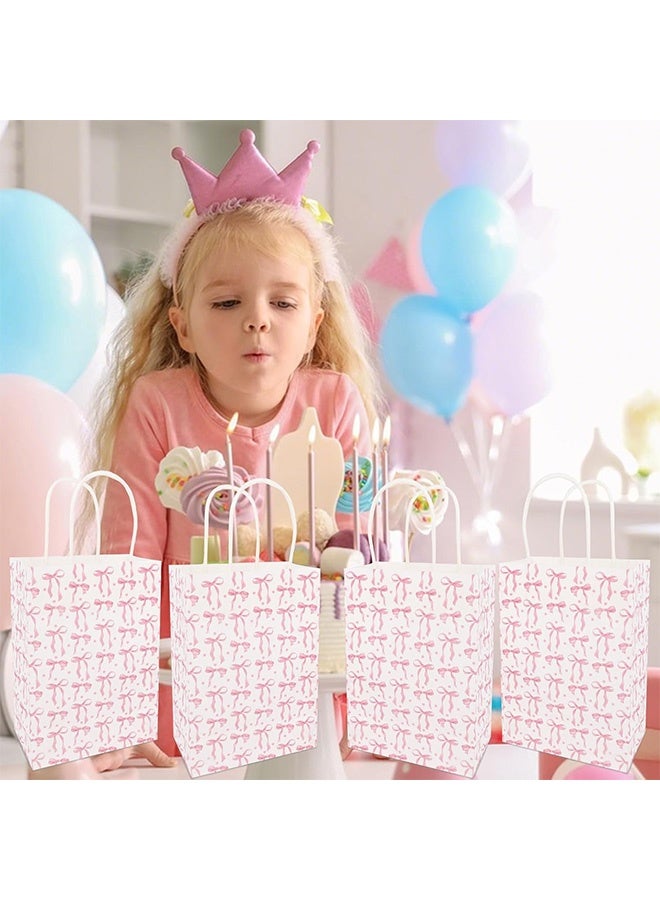 إم إكس إن 10 قطع من أكياس الهدايا الورقية على شكل فيونكة، أكياس حلوى لحفلات أعياد الميلاد، حقيبة هدايا وردية على شكل فيونكة مع مقابض لمستلزمات حفلات الخطوبة والزفاف - Image 4