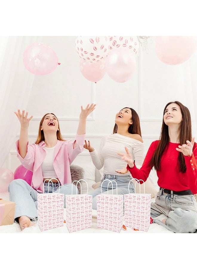 إم إكس إن 10 قطع من أكياس الهدايا الورقية على شكل فيونكة، أكياس حلوى لحفلات أعياد الميلاد، حقيبة هدايا وردية على شكل فيونكة مع مقابض لمستلزمات حفلات الخطوبة والزفاف - Image 5
