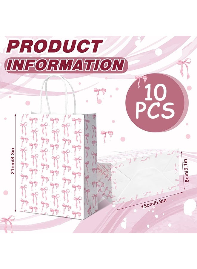 إم إكس إن 10 قطع من أكياس الهدايا الورقية على شكل فيونكة، أكياس حلوى لحفلات أعياد الميلاد، حقيبة هدايا وردية على شكل فيونكة مع مقابض لمستلزمات حفلات الخطوبة والزفاف - Image 2