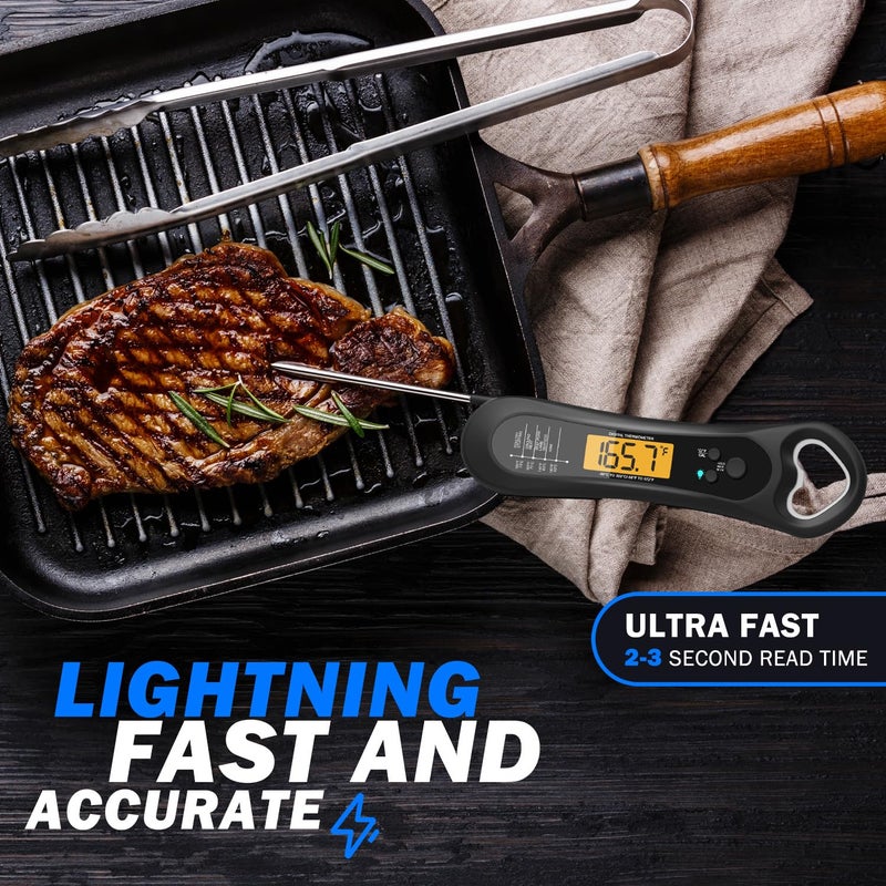 Biison Meat Thermometer Digital, Instant Read Meat Thermometer for Grill and Cooking, with Bottle Opener, Backlight & Calibration Food Thermometer, Kitchen Gadgets for BBQ, Turkey, Candy, Liquids - Image 3