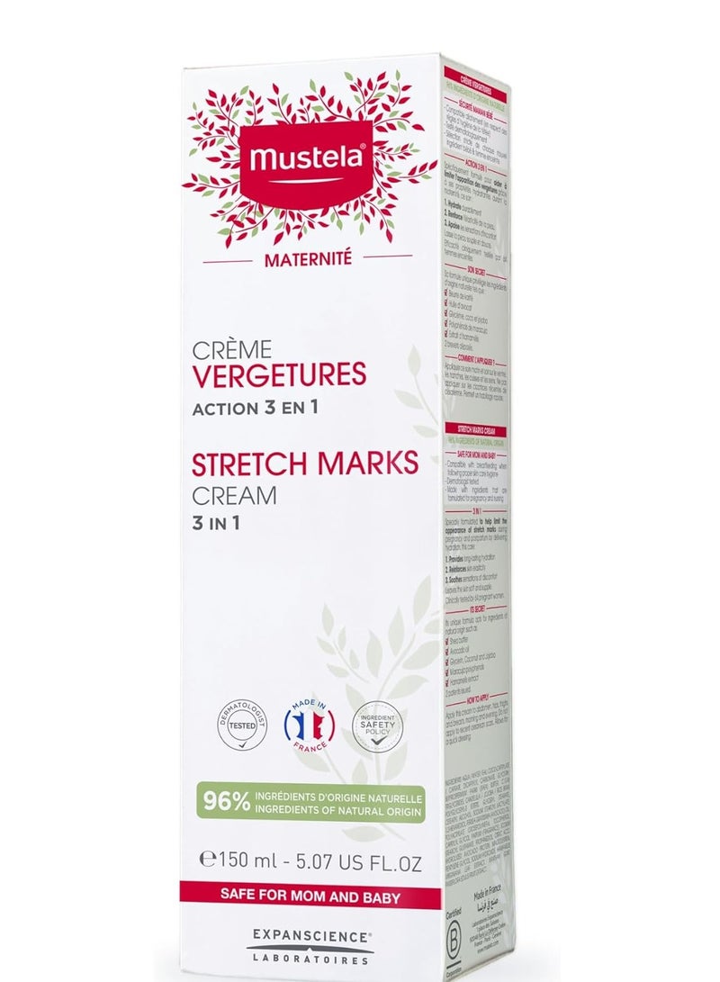 Mustela Maternity Stretch Marks Cream for Pregnancy - Natural Skincare Massage Moisturizer with Natural Avocado, Maracuja & Shea Butter - Lightly Fragranced or Fragrance Free - 150ml - Image 1