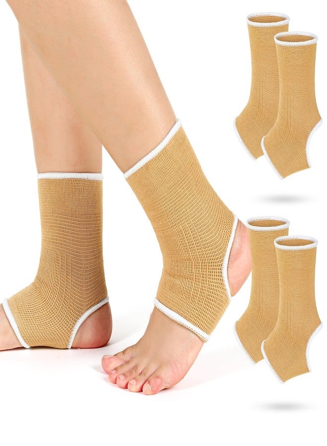 Haysandy 4 Pieces/ 2 Pair Kids Ankle Support Brace Elastic Kids Compression Socks Knitted Ankle Sleeve for Jogging Running Fitness(Beige,5-10 Years) - Image 1