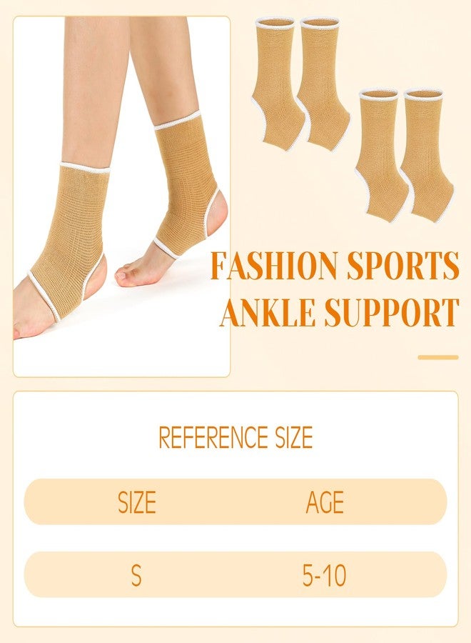 Haysandy 4 Pieces/ 2 Pair Kids Ankle Support Brace Elastic Kids Compression Socks Knitted Ankle Sleeve for Jogging Running Fitness(Beige,5-10 Years) - Image 2