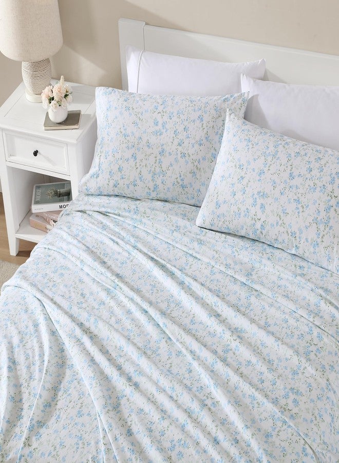 Shabby Chic® - ملاءات سرير بحجم كوين، طقم مفروشات من الفلانيل القطني، ديكور منزلي دافئ ومريح (إيلا بلو، كوين) - Image 3