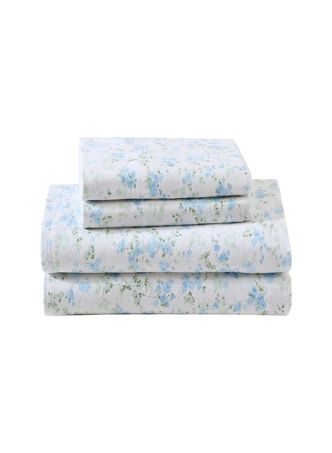 Shabby Chic® - ملاءات سرير بحجم كوين، طقم مفروشات من الفلانيل القطني، ديكور منزلي دافئ ومريح (إيلا بلو، كوين) - Image 2
