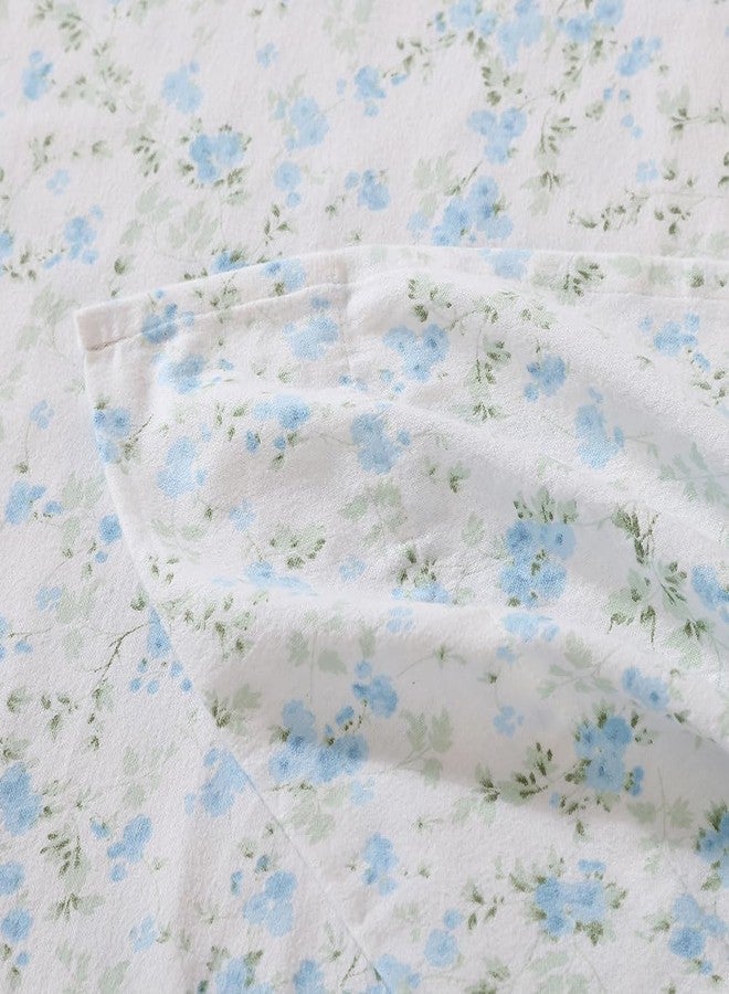 Shabby Chic® - ملاءات سرير بحجم كوين، طقم مفروشات من الفلانيل القطني، ديكور منزلي دافئ ومريح (إيلا بلو، كوين) - Image 4