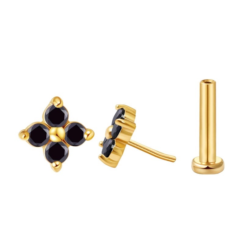 FANSING 16g Cartilage Earring 18k Gold-plated Tragus Stud 4mm CZ Birthstone Flower Flat Back Earrings for Helix Conch Threadless Push Pin Labret Stud March 16 Gauge 6mm - Image 1