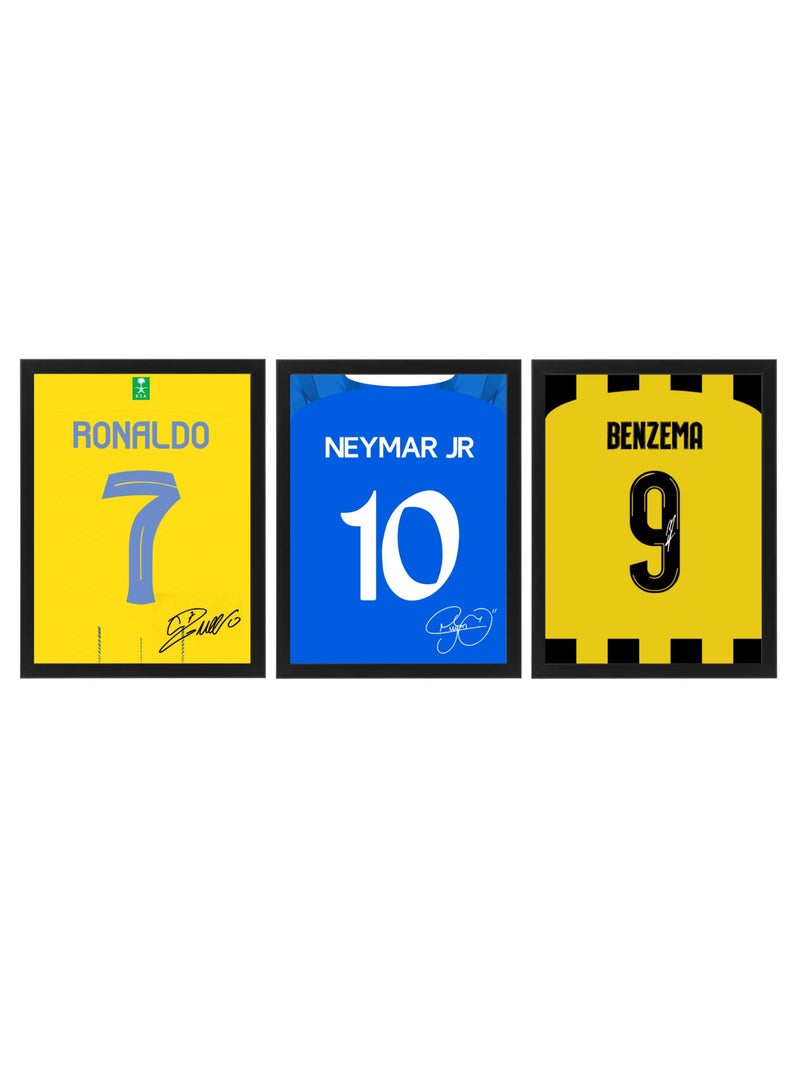 Boomah Accessories Set of 3, Ronaldo - Neymar - Benzema Saudi League Autographed Jersey Poster with Frame 30x40cm - Image 1