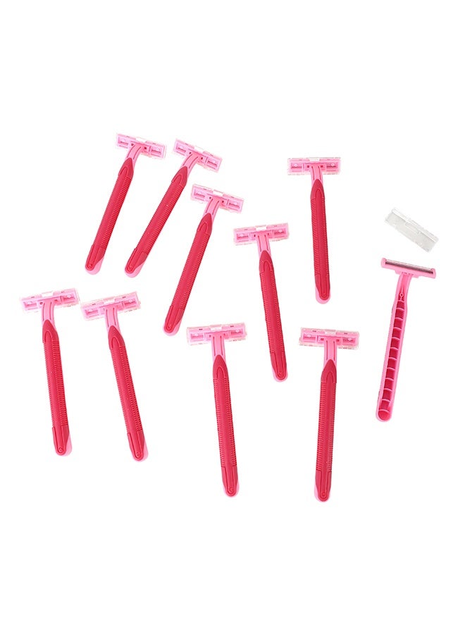 لوازم شفرات حلاقة للاستخدام مرة واحدة (10 قطع) - وردي - شفرتان بمقبض مريح وغطاء حماية - تمنح حلاقة مريحة وناعمة للأرجل والذراعين والإبطين - Image 2