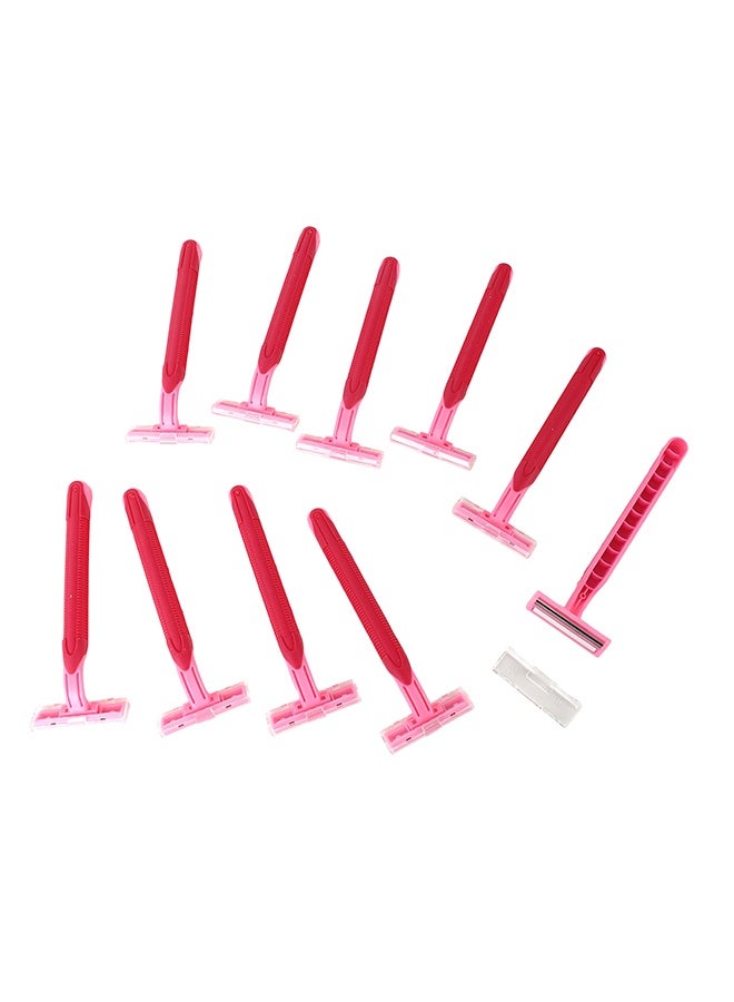 لوازم شفرات حلاقة للاستخدام مرة واحدة (10 قطع) - وردي - شفرتان بمقبض مريح وغطاء حماية - تمنح حلاقة مريحة وناعمة للأرجل والذراعين والإبطين - Image 1