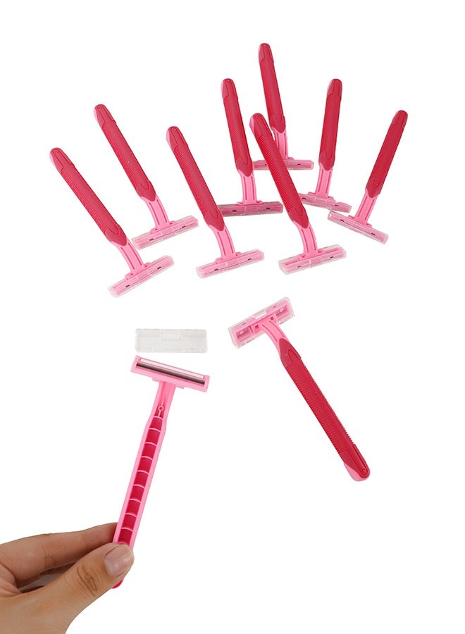 لوازم شفرات حلاقة للاستخدام مرة واحدة (10 قطع) - وردي - شفرتان بمقبض مريح وغطاء حماية - تمنح حلاقة مريحة وناعمة للأرجل والذراعين والإبطين - Image 4