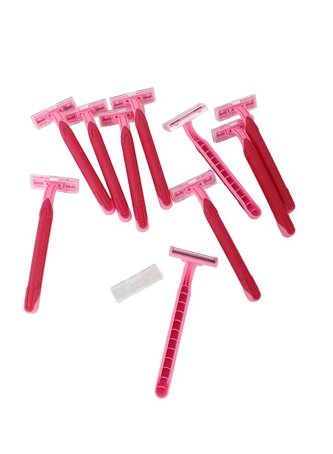 لوازم شفرات حلاقة للاستخدام مرة واحدة (10 قطع) - وردي - شفرتان بمقبض مريح وغطاء حماية - تمنح حلاقة مريحة وناعمة للأرجل والذراعين والإبطين - Image 3