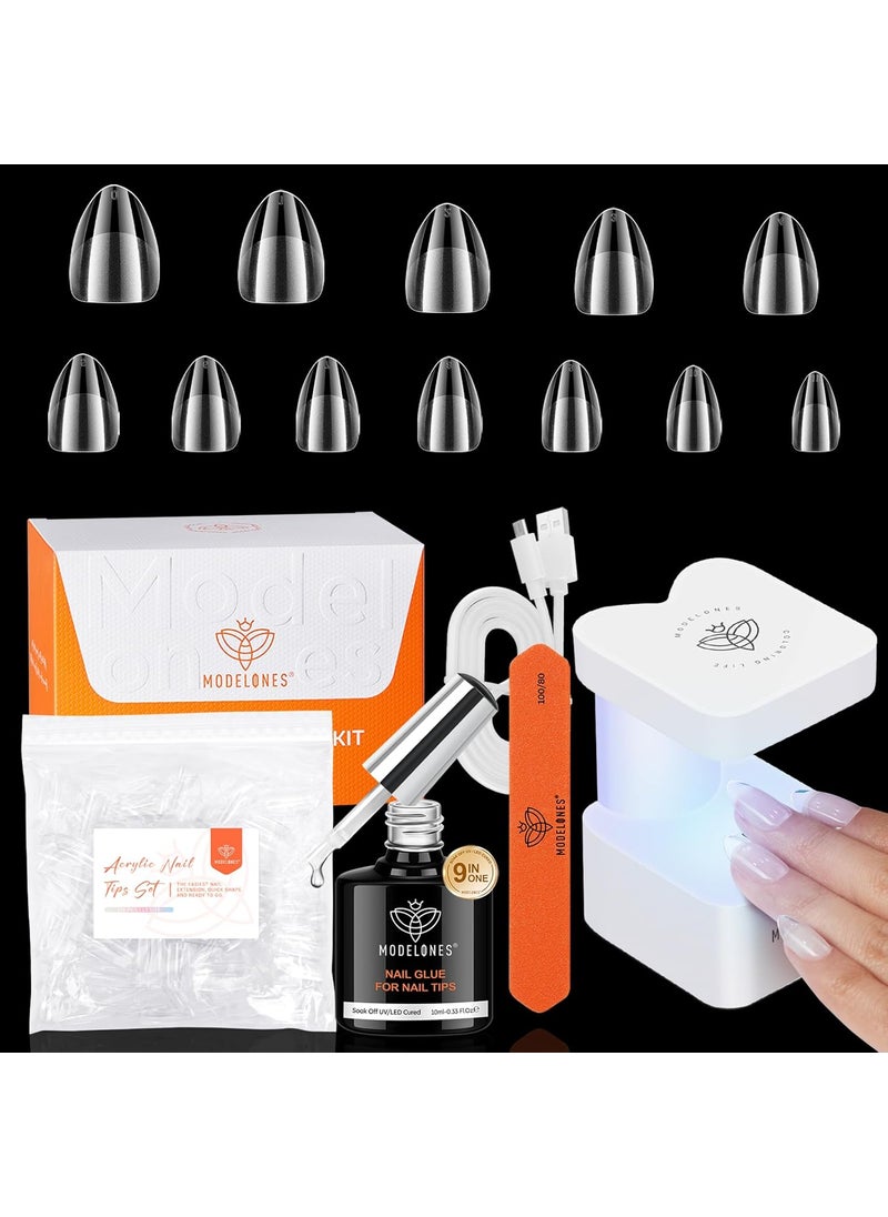 modelones modelones Gel Nail Kit, Extra Short Almond Gel Nail Tips, 9-in-One Nail Glue & Portable U V Nail Lamp, 216Pcs 12Sizes Acrylic False Nails Tip Press On Nail Extension DIY Nails Art Gift for Women 