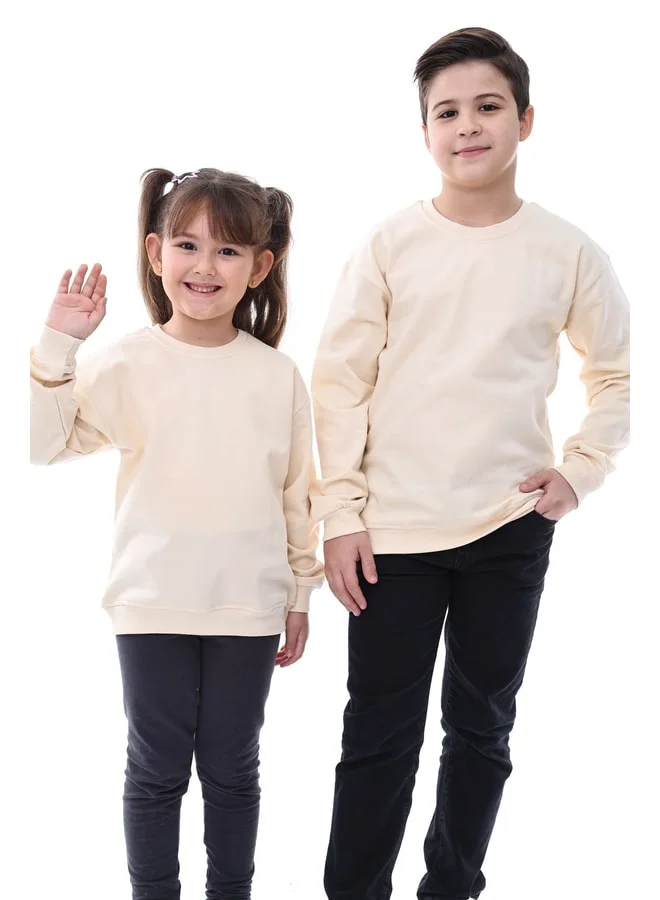 zuzunga Basic Bicycle Collar Ribbed Children's Sweatshirt 3-10 Years Cream.