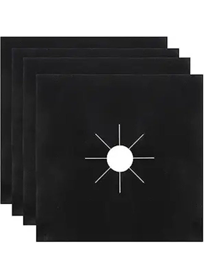 4-Piece Gas Stove Burner Cover Black 27 x 27cm，Gas Range Protectors Reusable Non-Stick Gas Stove Burner Cover Kitchen Washable Stove Liner for Keeps Stovetop Clean, Black - Image 1