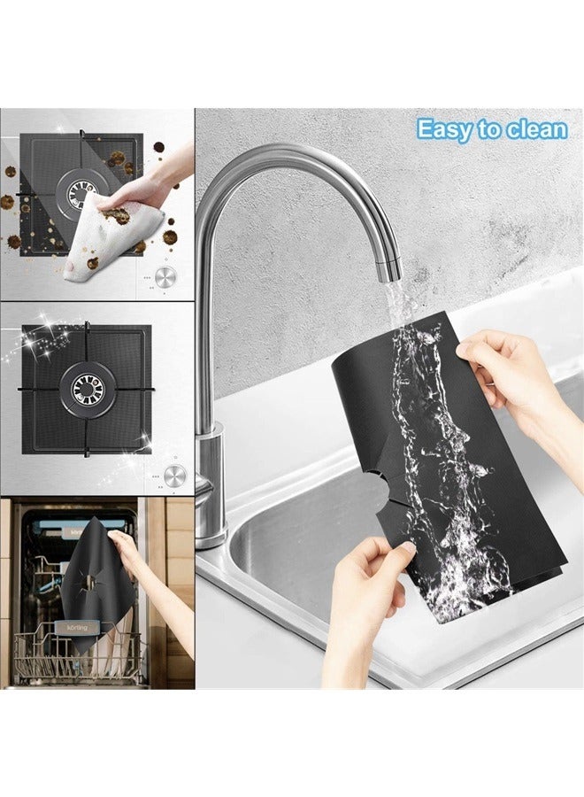 4-Piece Gas Stove Burner Cover Black 27 x 27cm，Gas Range Protectors Reusable Non-Stick Gas Stove Burner Cover Kitchen Washable Stove Liner for Keeps Stovetop Clean, Black - Image 3