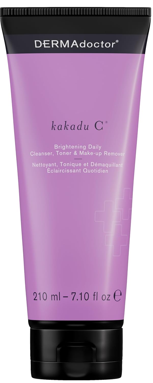 DERMAdoctor Kakadu C Dermatologist Formulated Vitamin C Brightening Daily 3 in 1 Exfoliating Face Wash Toner Make up Remover Hydrating Facial Cleanser for Uneven Dull Skin  71 fl oz