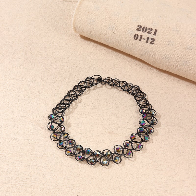 Elastic Adjustable Hollow Choker Necklace Stained glass beads 