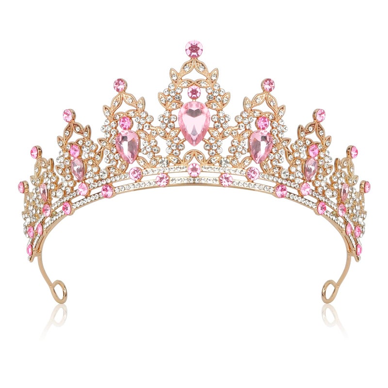 JIOMULIG Pink Rhinestone Tiara Baroque Style Womens Queen Crown Adult Tiara Headband Perfect for Parties Prom Wedding Birthday Pageant Fiesta etc - Image 2