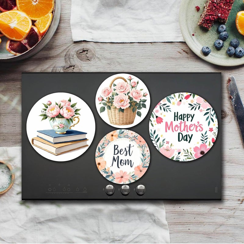 Aihonmin Best Mother Stove Covers Set of 4 Metal 8 Inch and 10 Inch Mom Kitchen Stove Decor Kitchen Home Decoration Carnation I Love Mom Electric Stove Burner Covers Range Kitchen Decorations - Image 2