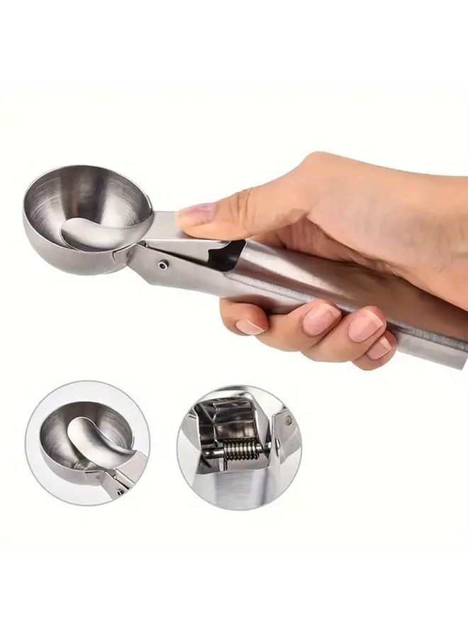 1PC Durable Stainless Steel Dual Purpose Scoop Multipurpose Kitchen Tool for Slicing Portioning and Mixing Ideal for Home Restaurant Camping Picnic BBQ - Image 1