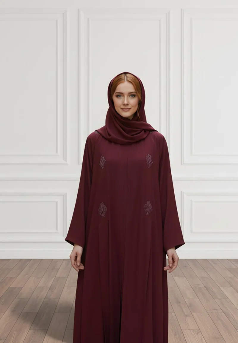 Nukhbaa  Luxurious 2-Piece Nida Abaya Set | Matching Inner Dress & Hijab Included |BarB Fabric-2P817 for Women | Best Price UAE