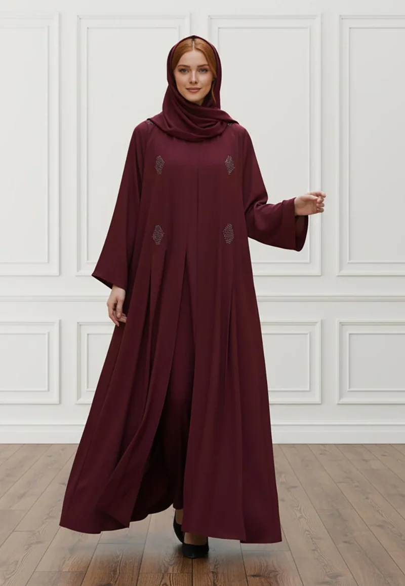 Luxurious 2-Piece Nida Abaya Set | Matching Inner Dress & Hijab Included |BarB Fabric-2P817