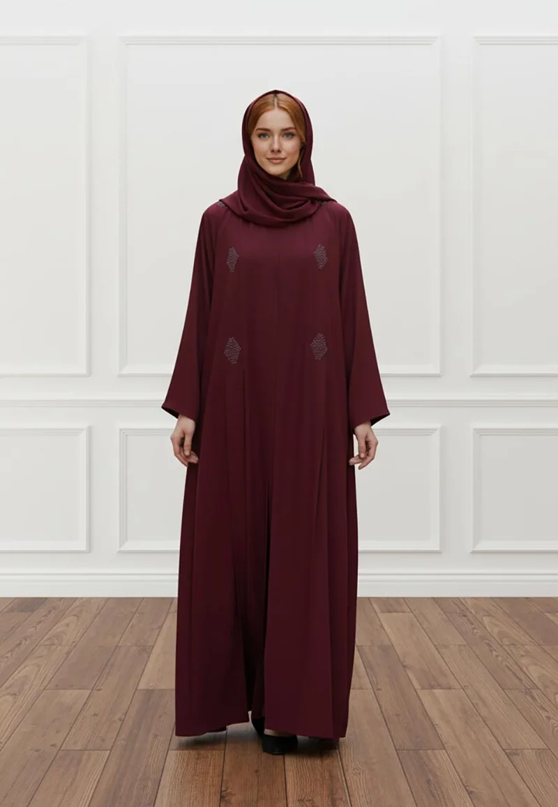 NUKHBAA Luxurious 2-Piece Nida Abaya Set | Matching Inner Dress & Hijab Included |BarB Fabric-2P817