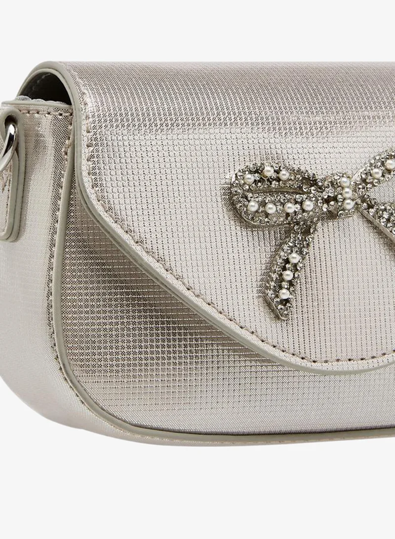 Celeste SILVER Bow Embellished Crossbody Bag with Chain Strap for Women | Best Price UAE