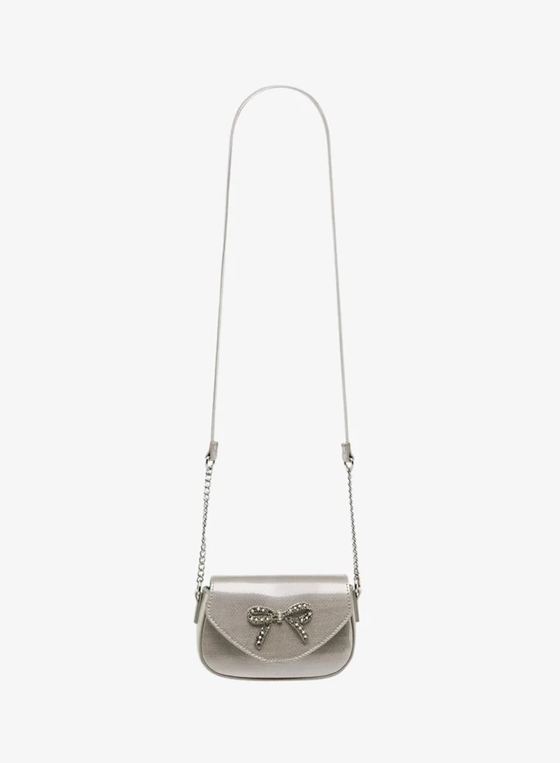Celeste SILVER Bow Embellished Crossbody Bag with Chain Strap for Women | Best Price UAE