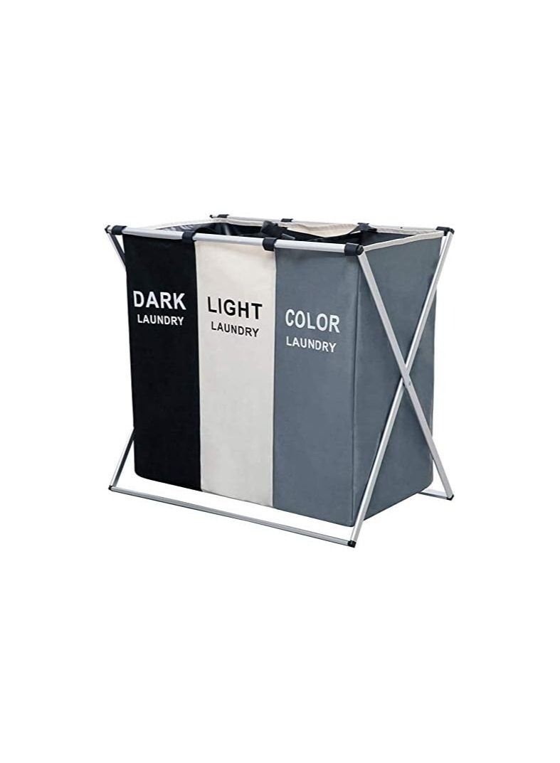 Laundry Basket Clothes Hamper 135L 3 Sections Clothe Sorter Bin,Foldable Waterproof Organizer Bag with Aluminum Frame  - Image 1
