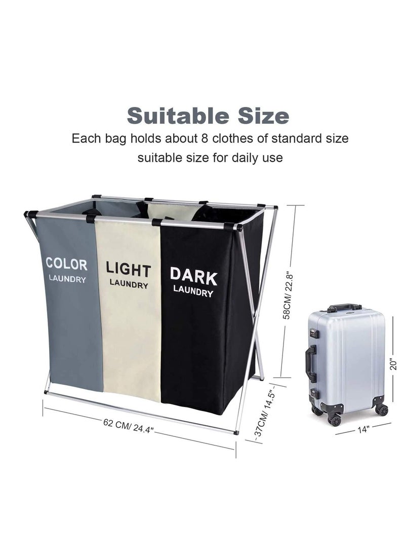 Laundry Basket Clothes Hamper 135L 3 Sections Clothe Sorter Bin,Foldable Waterproof Organizer Bag with Aluminum Frame  - Image 2