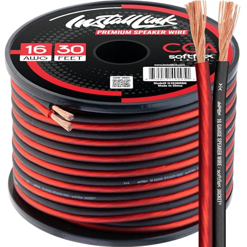 Install Link 16 AWG Gauge Speaker Wire Cable (30 Feet) Stereo, Car or Home Theater, CCA - Image 1