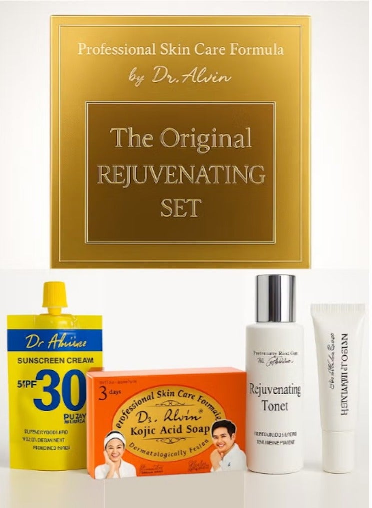 Dr. Alvin The Original Rejuvenating Set for Face and Skin Care Includes Soap Toner Sunscreen and Cream 4 in 1 Whitening and Anti Acne