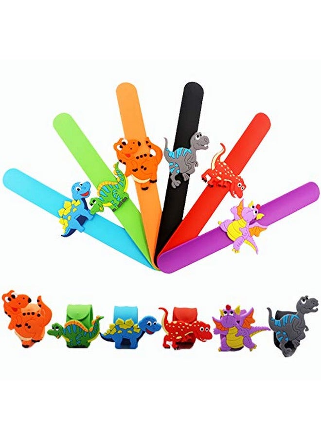 PartyYeah PartyYeah Mcree 6Pcs Dinosaur Slap Bracelet Silicone Wristbands Dinosaur Party Supplies Kids Party Favors Decor Toy School Prize Gifts Children Goodie Bag Fillers Dinosaur Multi-coloured  - Image 1
