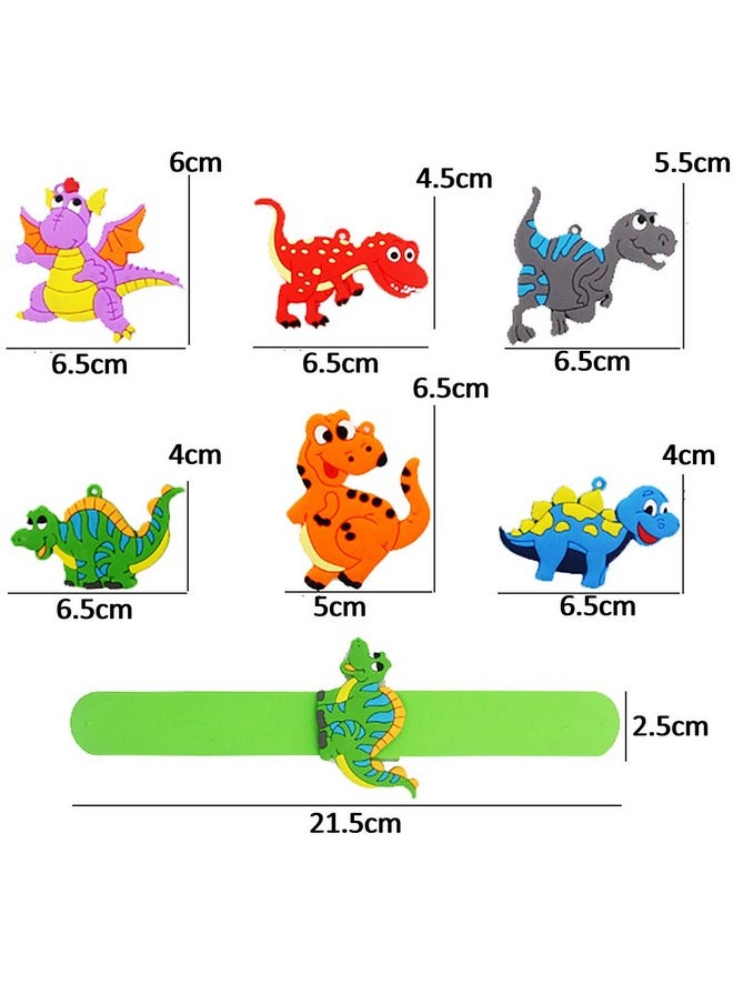 PartyYeah PartyYeah Mcree 6Pcs Dinosaur Slap Bracelet Silicone Wristbands Dinosaur Party Supplies Kids Party Favors Decor Toy School Prize Gifts Children Goodie Bag Fillers Dinosaur Multi-coloured  - Image 2
