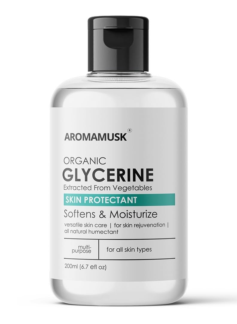 AromaMusk Organic And Pure Vegetable Glycerine For Face, 200ml Softens and Moisturize – Chemical Free, Hypoallergenic, All Natural - Image 1