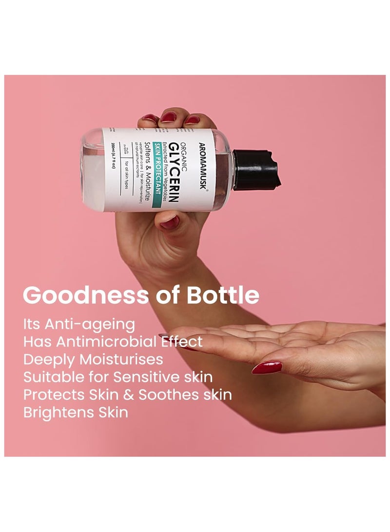 AromaMusk Organic And Pure Vegetable Glycerine For Face, 200ml Softens and Moisturize – Chemical Free, Hypoallergenic, All Natural - Image 3