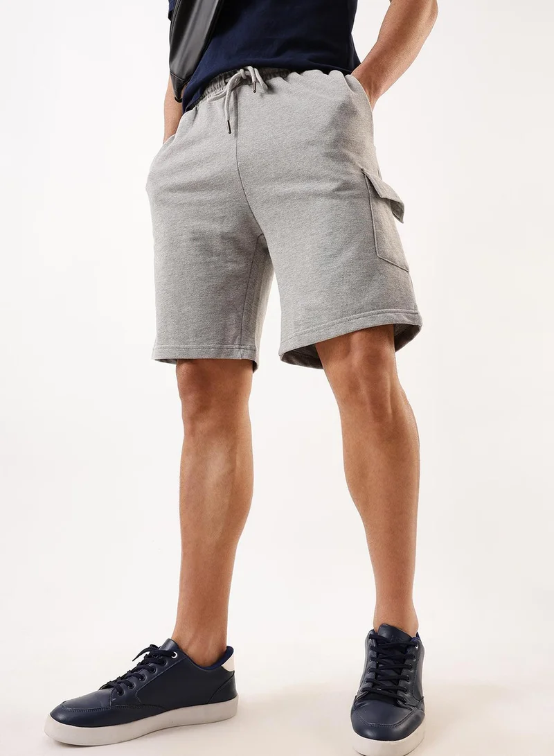 Men's Grey Melange Terry Solid Knee Length Lounge Relaxed Shorts