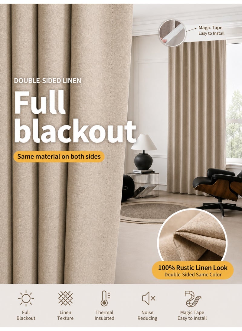 OHTEX HOME 90% Blackout Double-Sided Linen Curtains – Self Adhesive & Portable, Heat Insulation & Sun Protection, Privacy Protection, Easy Install Short Curtains for Bedroom, Modern Room Decor - Image 1