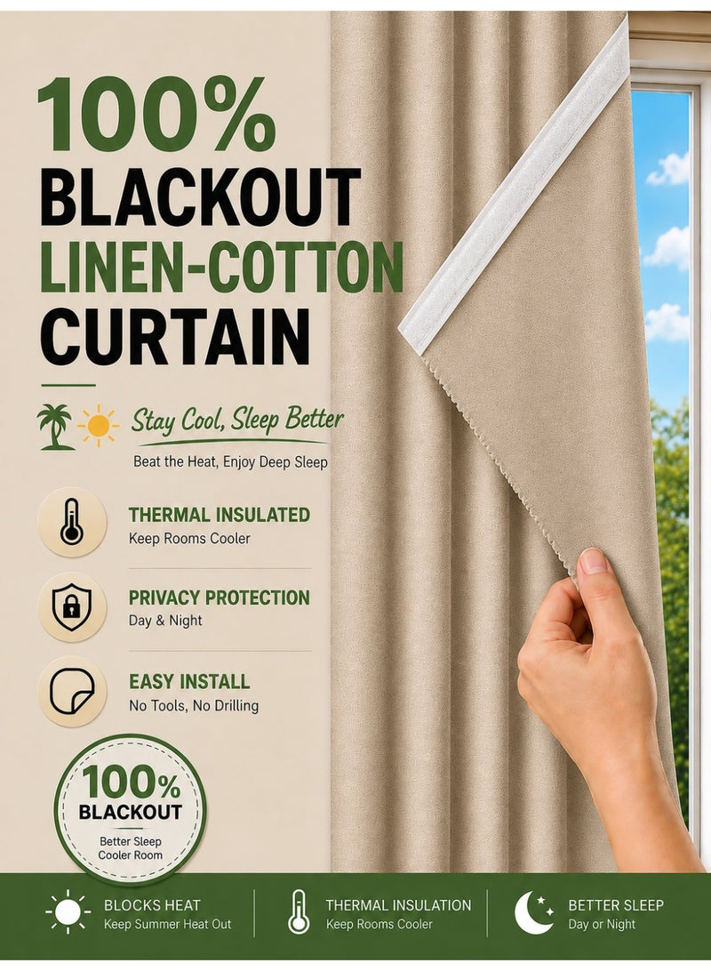 OHTEX HOME ستائر كتان مزدوجة الوجه عازلة للضوء بنسبة 90% – ذاتية اللصق ومحمولة، عزل حراري، حماية من الشمس، حماية للخصوصية، سهلة التركيب، ستائر عصرية لغرفة النوم - Image 1