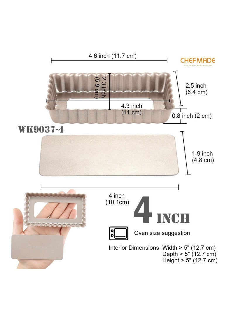 شيف ميد طقم صواني تارت مستطيل صغير 4 بوصة 4 قطع مع قاع فضفاض قابل للإزالة - Image 2