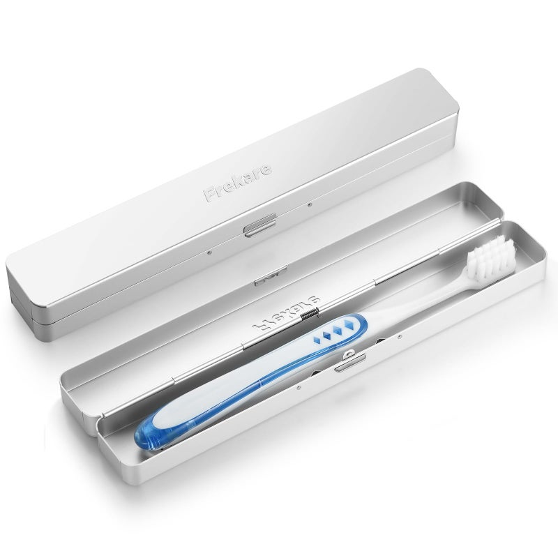 Frekare Toothbrush Travel Case Aluminum, Manual Tooth Brush Holder for Traveling, Portable Toothbrush Container for Bathroom, Camping, Business Trip, School (Silver) - Image 1