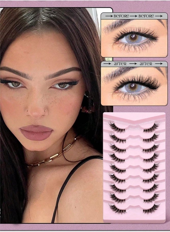 GlamKit 10 Pairs of Transparent Ribbon Semi-Eyelashes, Tri-dimensional Soft Synthetic Fur Short Length Eyelashes, Natural Soft Eyelashes for Makeup Ribbons Eyelashes, Eyelashes, Length Eyelashes, Synthetic Eyelashes - Image 2