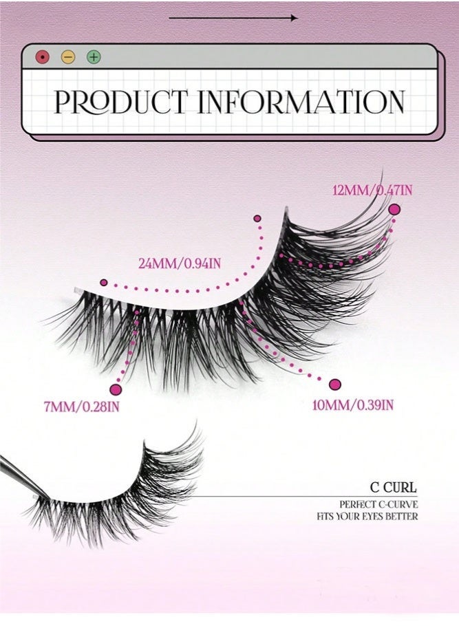 GlamKit 10 Pairs of Transparent Ribbon Semi-Eyelashes, Tri-dimensional Soft Synthetic Fur Short Length Eyelashes, Natural Soft Eyelashes for Makeup Ribbons Eyelashes, Eyelashes, Length Eyelashes, Synthetic Eyelashes - Image 3