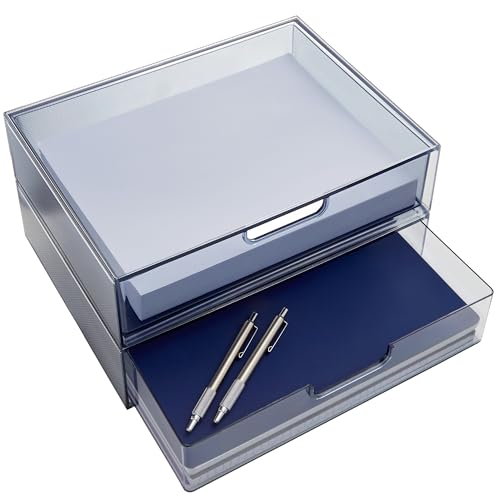 STORi STAX Plastic Stackable Organizer Drawers (Set of 2) Classic Grey | 12.5" Wide | Set Includes Two Open Drawer | Organize Office Desk Accessories & Sort Paper | Made in USA - Image 1