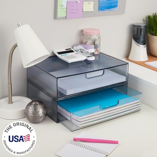 STORi STAX Plastic Stackable Organizer Drawers (Set of 2) Classic Grey | 12.5" Wide | Set Includes Two Open Drawer | Organize Office Desk Accessories & Sort Paper | Made in USA - Image 2