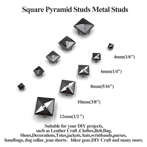 Honigo Black 150pcs Square Pyramid Studs Metal Studs Spikes for Clothing,Shoe,Leather,Jacket,Punk,Crafts,Clothes,Jeans,Jewelry4/6/8/10/12mm - Image 3