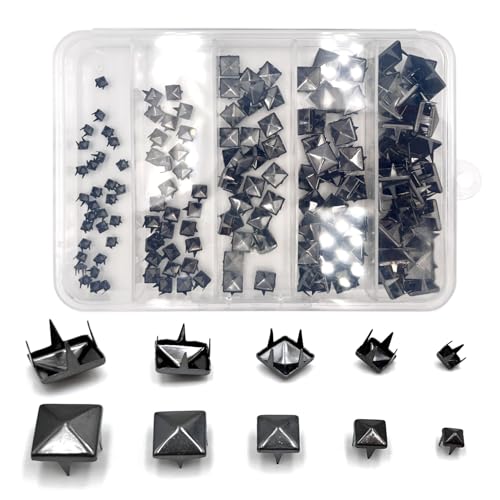 Honigo Black 150pcs Square Pyramid Studs Metal Studs Spikes for Clothing,Shoe,Leather,Jacket,Punk,Crafts,Clothes,Jeans,Jewelry4/6/8/10/12mm - Image 2